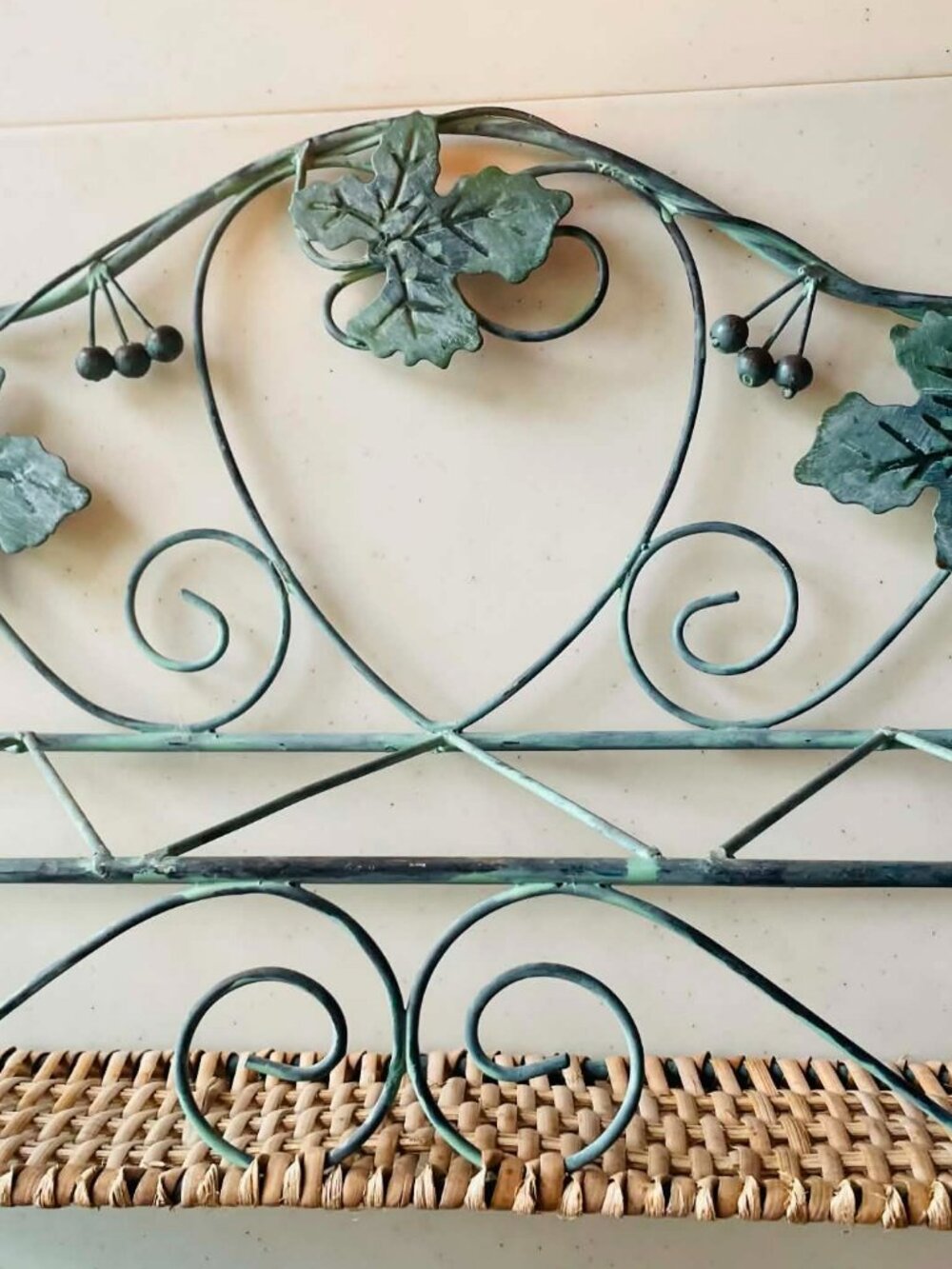 Vintage Style Verdigris Metal Ivy Wall Shelf Rattan French Country Cottage gift